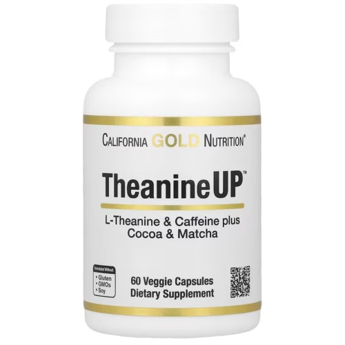 California Gold Nutrition, TheanineUP, сфокусированная энергия, L-теанин и кофеин, 60 растительных капсул